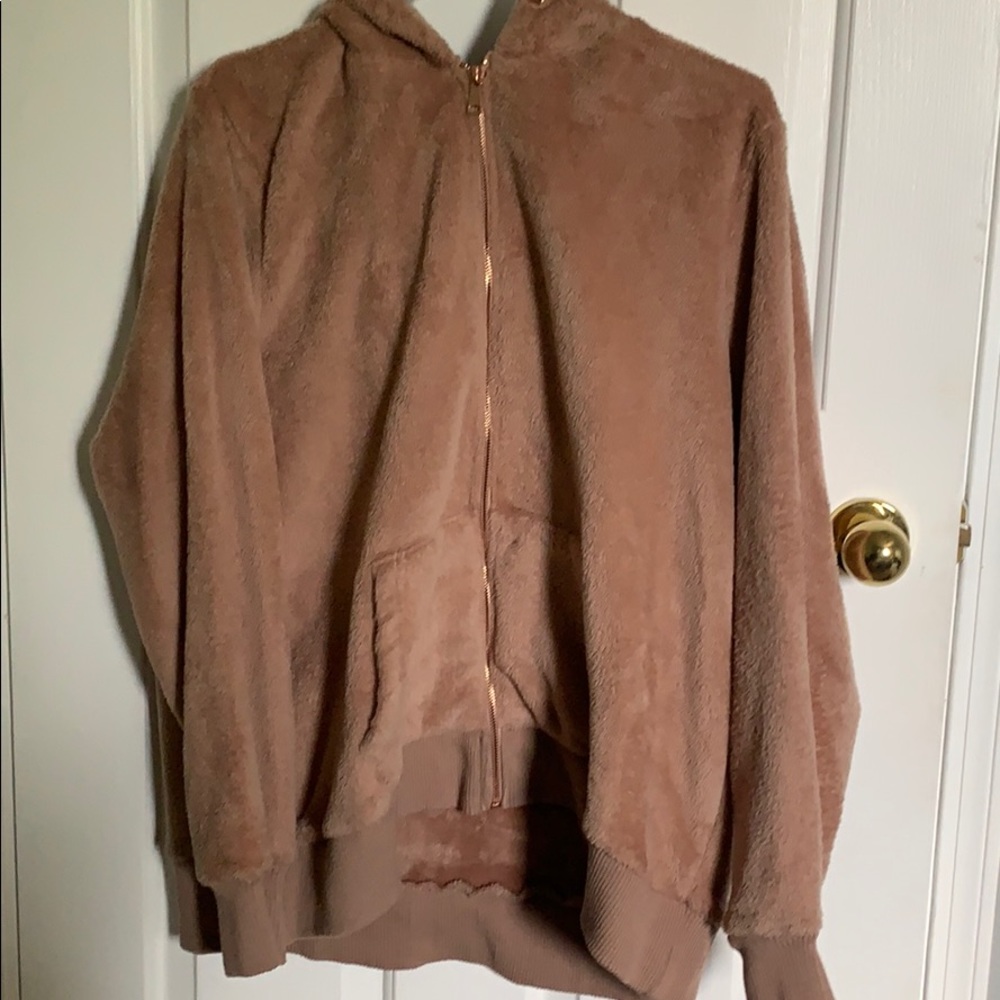 pink fluffy zip up hoodie